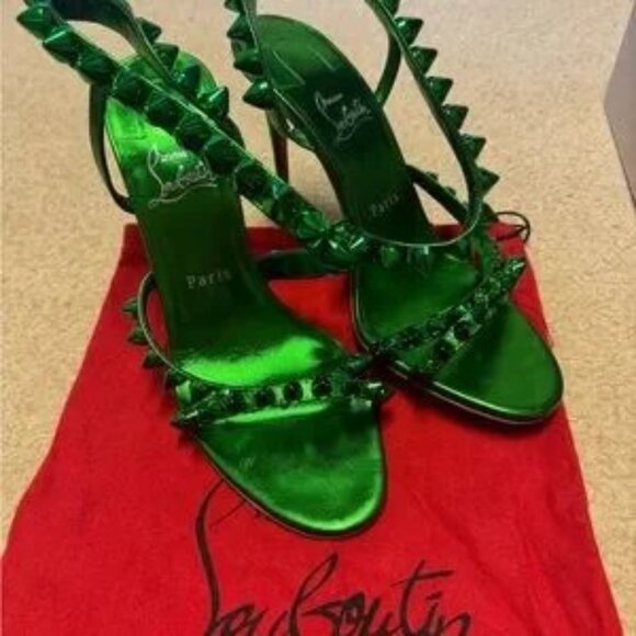 Christian Louboutin Green Spiked Sandals - Picture 6 of 6